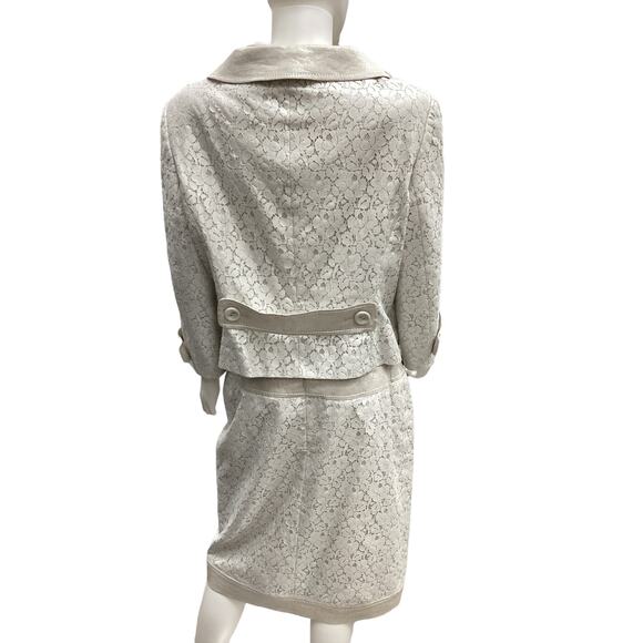 Escada Blazer+Skirt Set Women’s Size12 100% Linen With Lacey Overlay Silver Gray - Picture 4 of 6